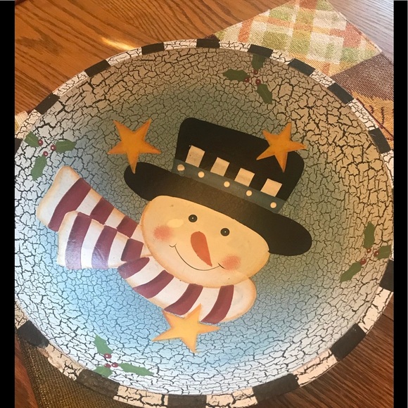 Vintage Crackled Snowman Holiday Bowl - Picture 5 of 5
